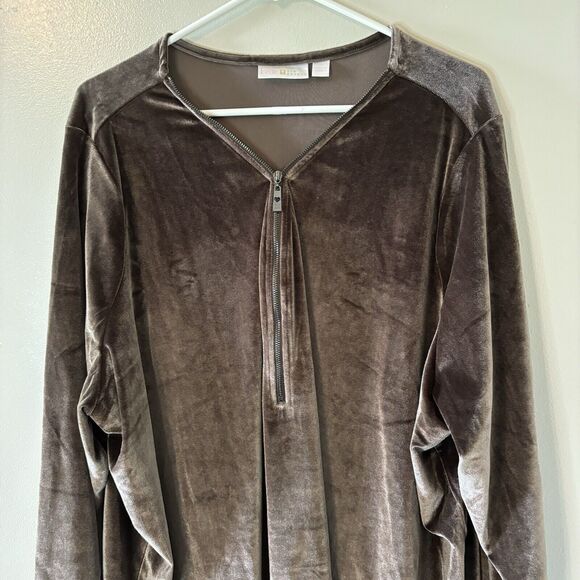 Belle Kim Gravel Velvet Signature Zipper Top Java Chocolate Pullover Sz … - Picture 2 of 7